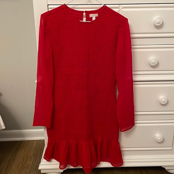 Leith Smocked Long Sleeve Red Dress - Picture 3 of 6